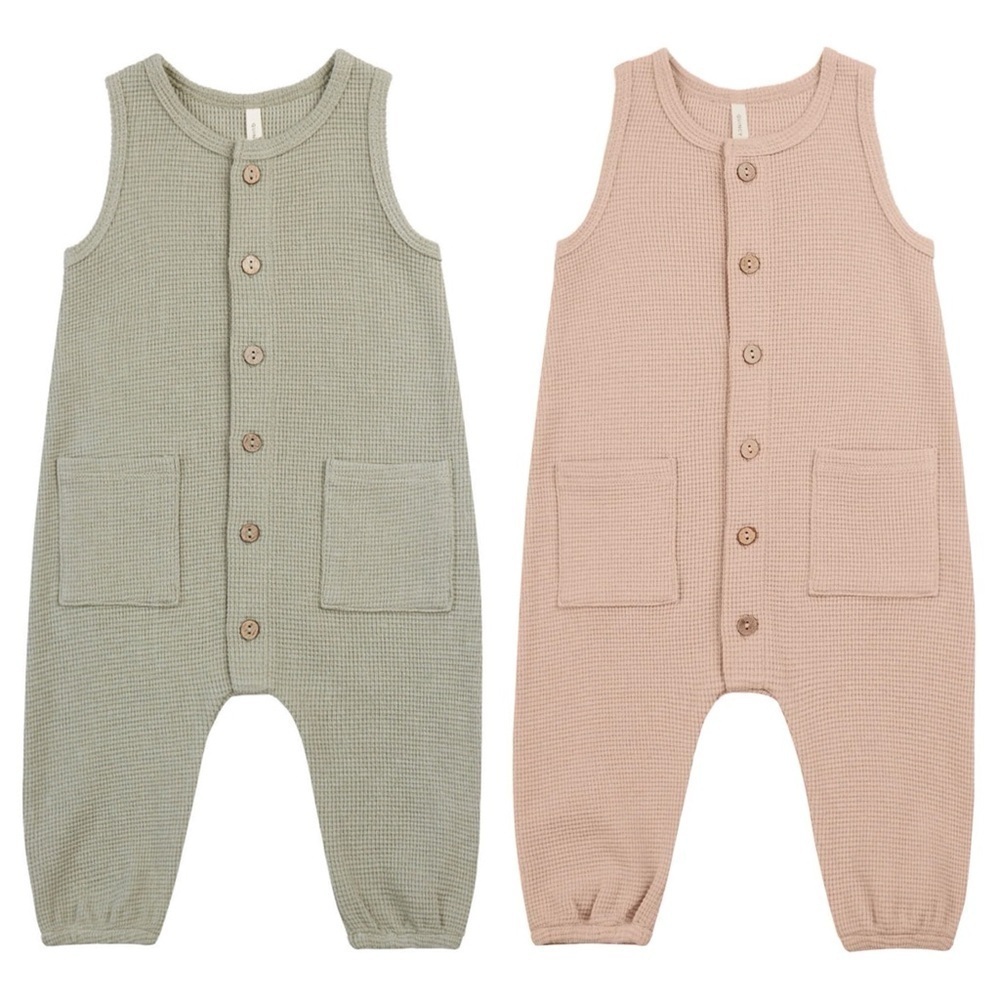 QUINCY MAE Baby Waffle Jumpsuit Bundle- Sage & Blush/ Size 0-3M